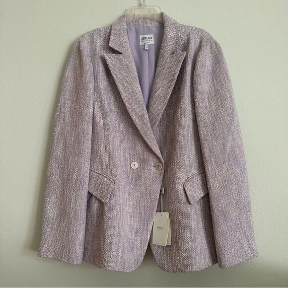 Armani Collezioni Preppy Tweed Lady Blazer Sz 14 Lilac Double Breasted Office